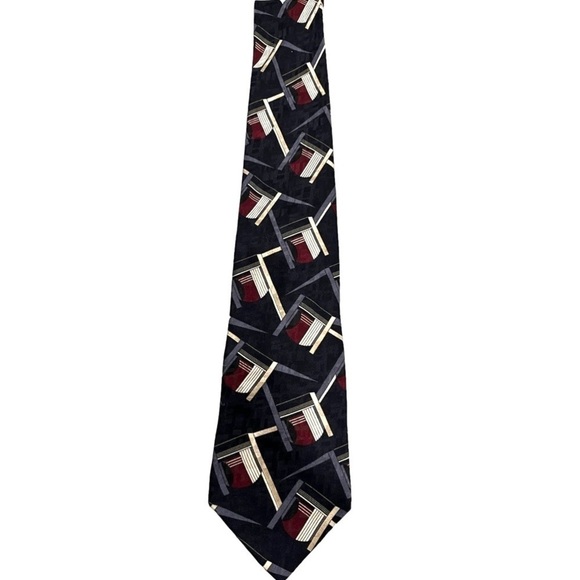 Conte di Milano 100% Silk Italian Made Necktie Black Burgandy Geometric - Picture 2 of 5